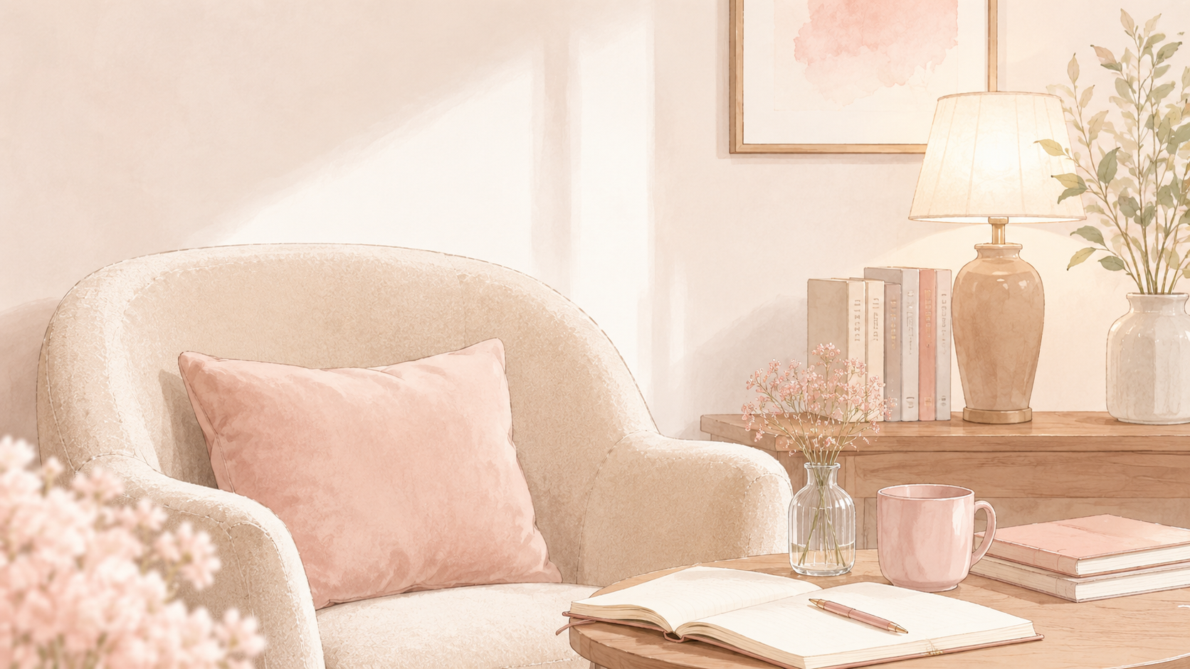 やわらかい光の入る静かな部屋のイラスト